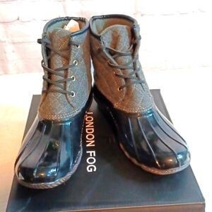London‎ Fog Woman's Black&Gray Quilt Ankle Waterproof Boots 9M New With Box …